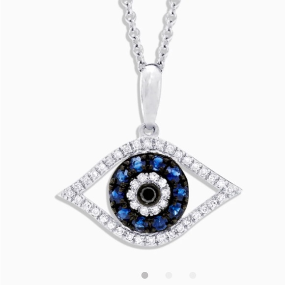 Effy Novelty 14K White Gold Sapphire & Diamond Evil Eye Pendant 0.42 TCW